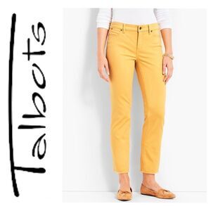 NWT Talbots Flawless Five Pocket Frayed Hem Slim Ankle Jeans in Yellow, Size 4P